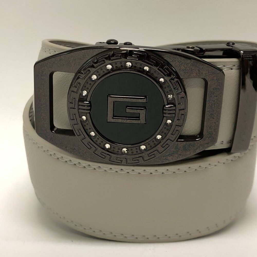 Gray belt Men's Leather Ratchet Belt with Automatic Buckle Adjustable Dress New